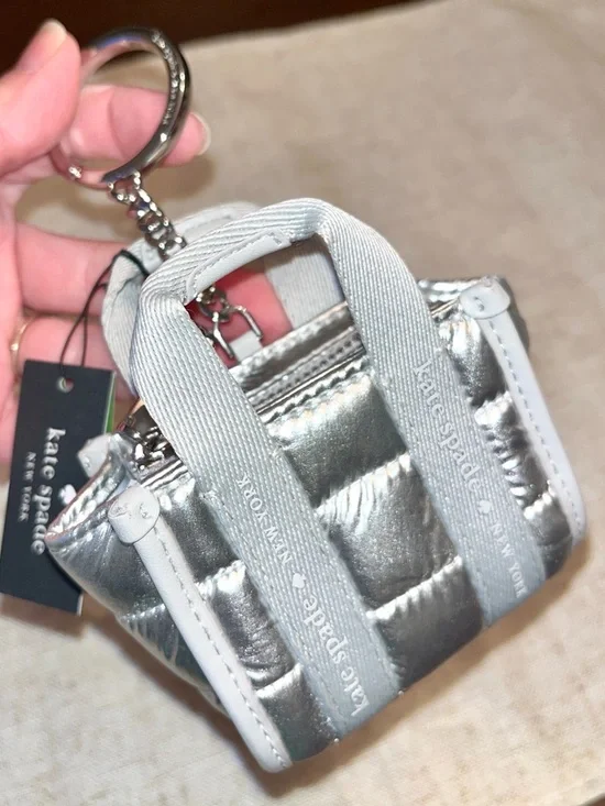 kate spade NWT! Metallic Silver Kip Puffy Micro Bag Charm - Picture 6 of 12